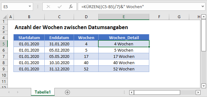 anzahl wochen zwischen datumsangaben hauptfunktion