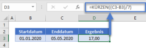 Anzahl der Wochen zwischen Datumsangaben - Excel & Google Sheets