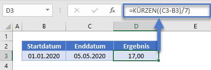anzahl wochen zwischen datumsangaben kürzen funktion
