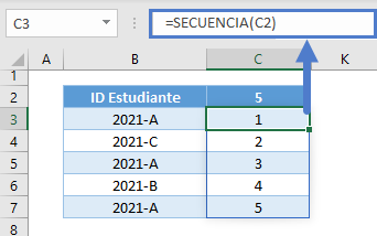 array dinamico función secuencia