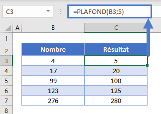 arrondi supérieur multiple 5 fonction plafond