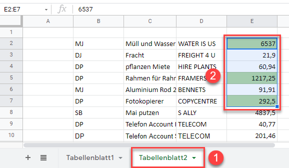 bed Formatierung google sheets Format übertragen einfügen