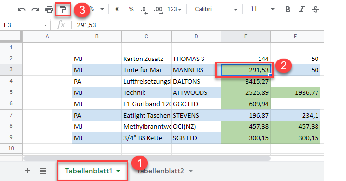 bed Formatierung google sheets Format übertragen kopie 1