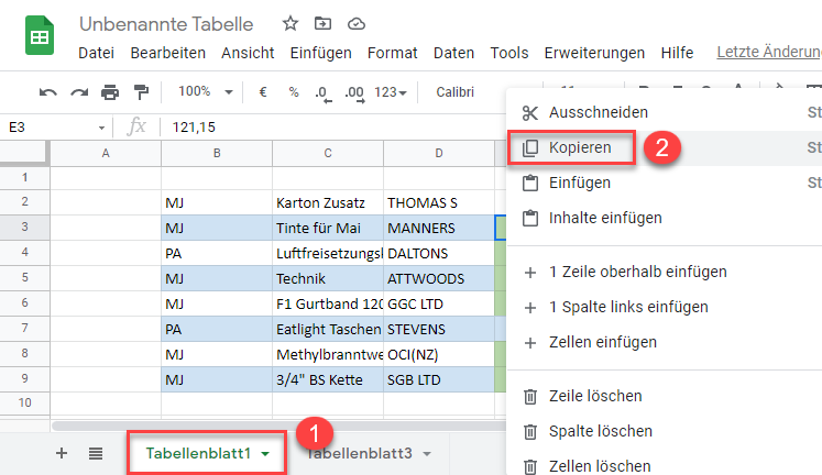 bed formatierung google sheets Kopie