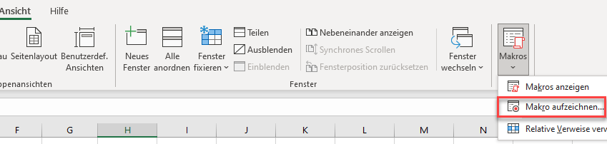 bed Formatierung Menüleiste Makro aufzeichnen