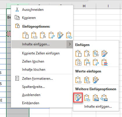 bedFormatierung Inhalt einfügen