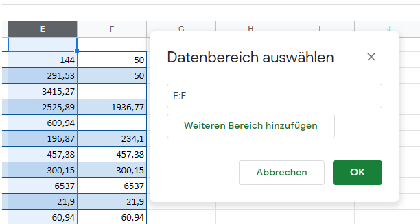 bedFormatierung gs Bereich auswählen