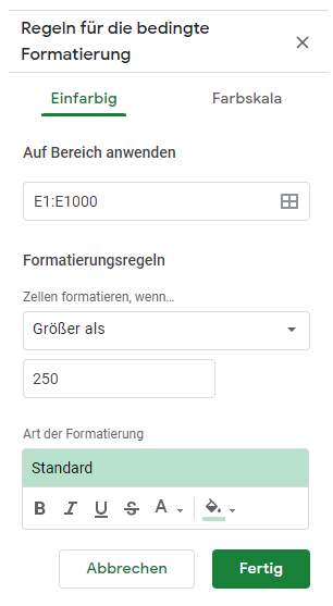 bedFormatierung gs Regel erstellen