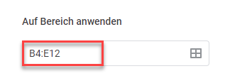 bedingte Formatierung basierend auf andere Zelle auf Bereich anwenden