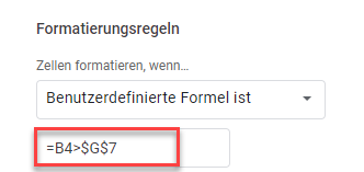 bedingte Formatierung basierend auf andere Zelle benutzerdefinierte Formel