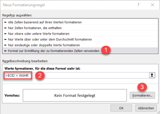 bedingte Formatierung mit Kontrollkasten 2