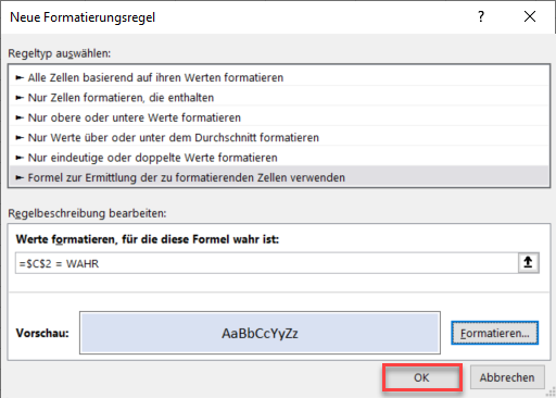 bedingte Formatierung mit Kontrollkasten 4