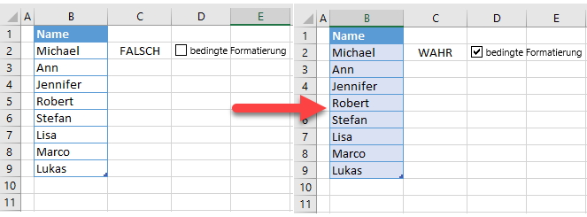 bedingte Formatierung mit Kontrollkasten fertig Daten