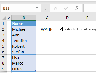 bedingte Formatierung mit Kontrollkasten fertig