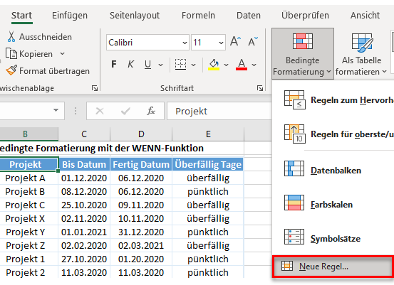 bedingte Formatierung wenn Statement menü