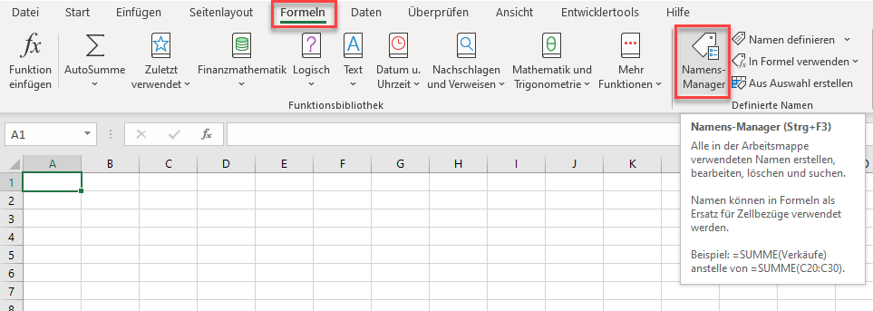 blattnamen auflisten Namensmanager