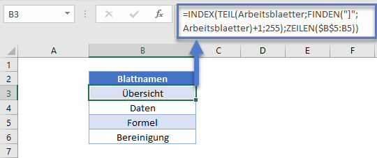 blattnamen auflisten formel