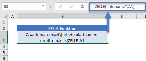 blattnamen ermitteln zelle a1