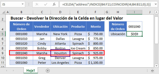buscar direccion de celda