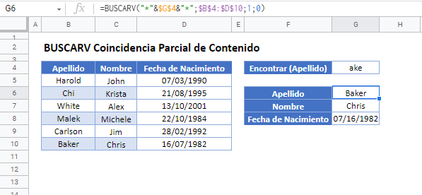 buscarv coincidencia parcial gsheets