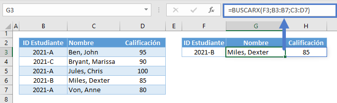 buscarx devolver columnas consecutivas