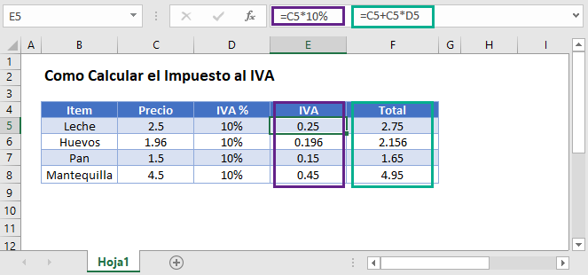 básico Sistemáticamente Las bacterias Cómo Calcular el Impuesto al IVA - Excel y Google Sheets - Automate Excel