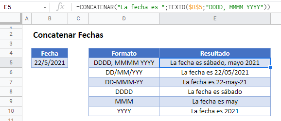 concatenar fechas gsheets