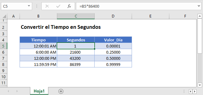 convertir el tiempo en segundos