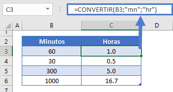 convertir minutos en horas funcion convertir