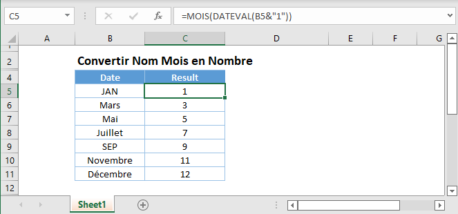 convertir nom mois en nombre fonction principale