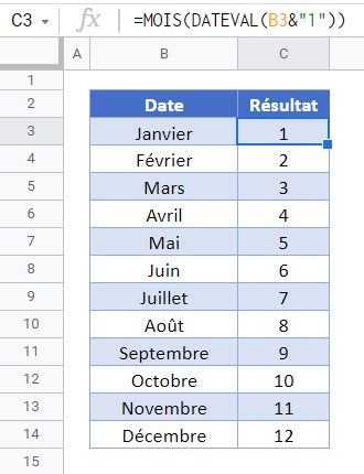 convertir nom mois en nombre google sheets