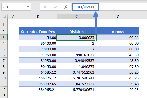 convertir secondes division nb secondes journee