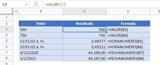 convertir texto en numero gsheets