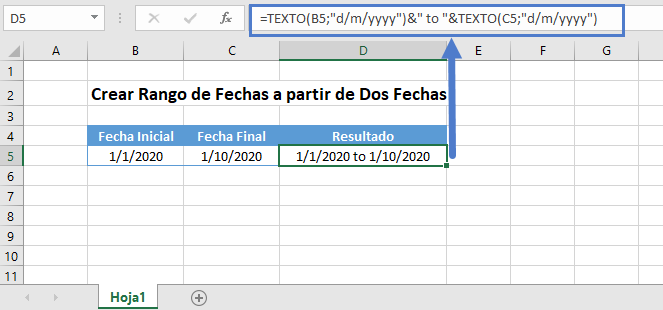 crear rango de fechas desde fechas