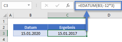 datum 3 jahre abziehen EDATUM funktion