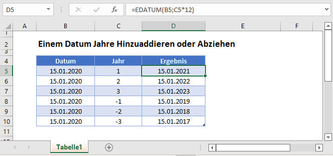 datum jahre hinzuaddieren abziehen hauptfunktion