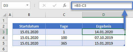 datum tage abziehen