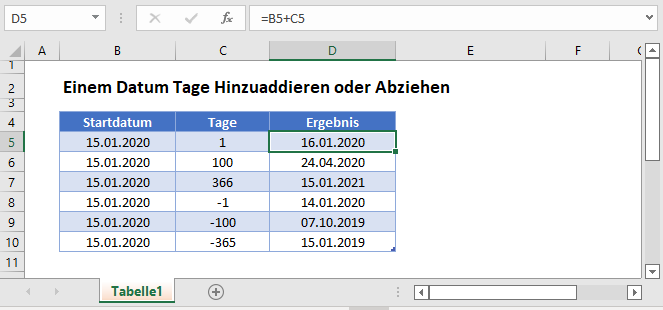 datum tage hinzuaddieren abziehen