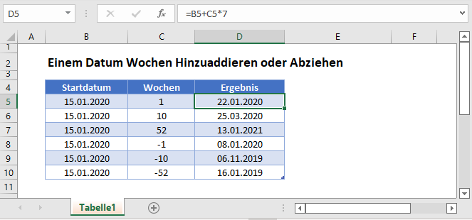 datum wochen hinzuaddieren abziehen hauptfunktion