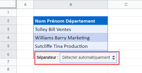 detecter separateur automatiquement google sheets