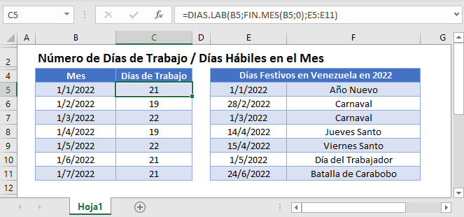 dias de trabajo en mes