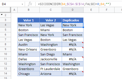 duplicados con coincidir si gsheets