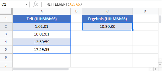 durchschnittszeit berechnen google sheets