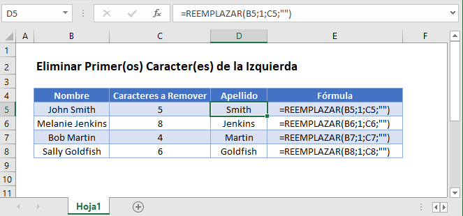 eliminar primer caracter izquierda