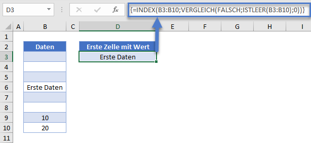 erste zelle mit wert index vergleich funktion