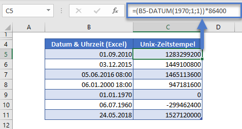 excel zeit in unix zeitstempel umrechnen