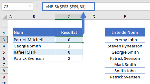 exemple nbsi nombre occurences noms