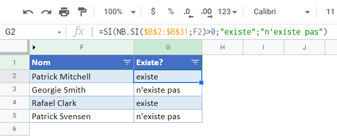 exemple nbsi valeur existe fonction si google sheets