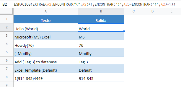 extraer texto entre parentesis gsheets