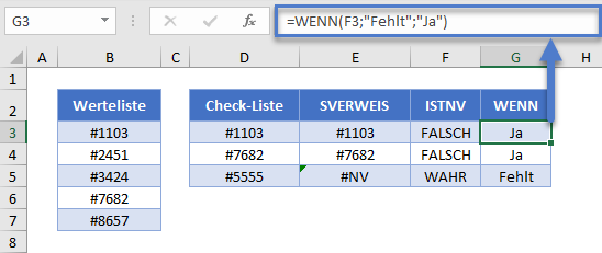 fehlende werte finden wenn funktion